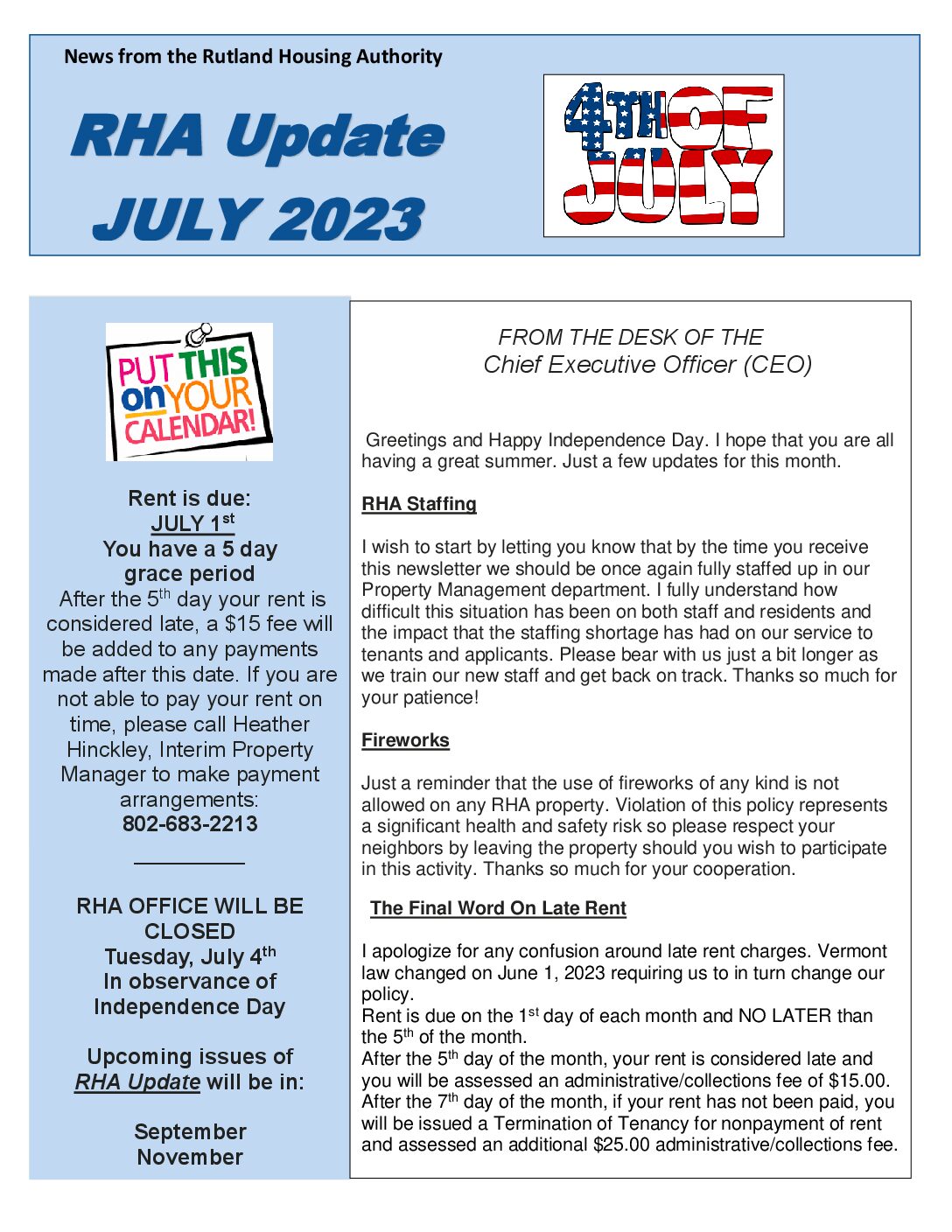 Newsletter Rutland Housing Authority